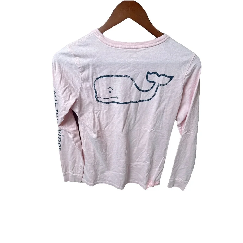 Vineyard Vines Long Sleeve Vintage Whale Print Top XXS Flamingo Pink Distressed - Picture 7 of 7
